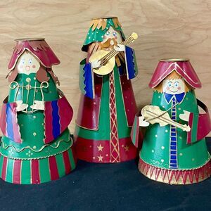 Vintage Style 3D Metal Christmas Caroler Candle Holder Trio Folk Art